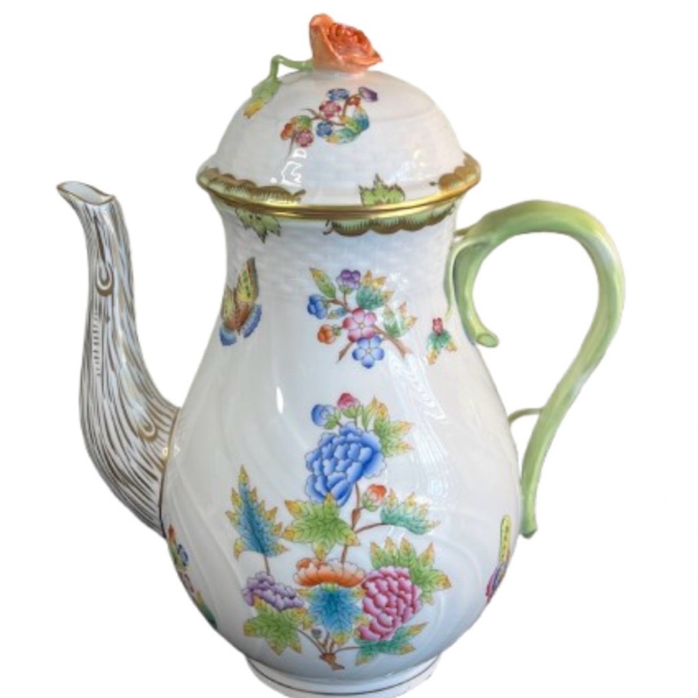 Herend vintage Queen Victoria flowers and butterflies 10” coffee pot